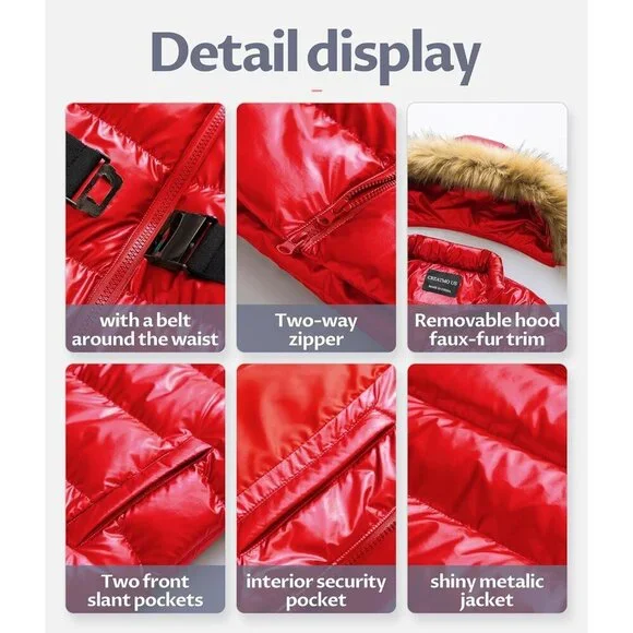 Women's Long Winter Faux Fur Coat Puffer Warm Jacket with Detachable Hood - Picture 6 of 6